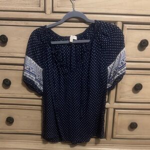 Lucky Brand Navy Blue Blouse with White Accents